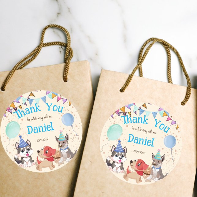 Cute puppies puppy party thank you classic round sticker (Creator Uploaded)