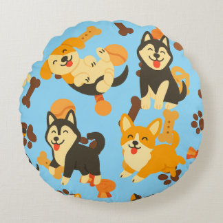 Cute Puppies Round Cushion