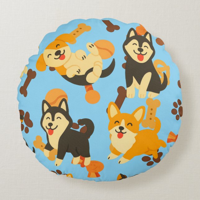 Cute Puppies Round Cushion (Front)