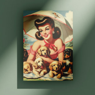 Cute Puppies Vintage Pin-up Postcard