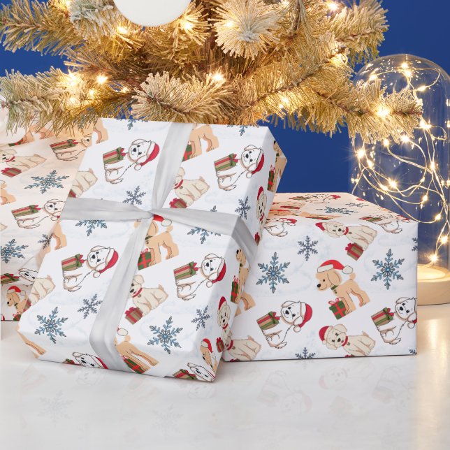 Cute puppies with gifts with Christmas hats Wrapping Paper (Holidays)