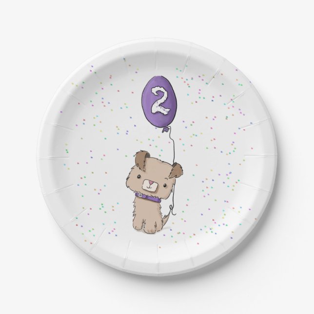 Cute Puppy, 2nd birthday paper plates, kids party Paper Plate (Front)