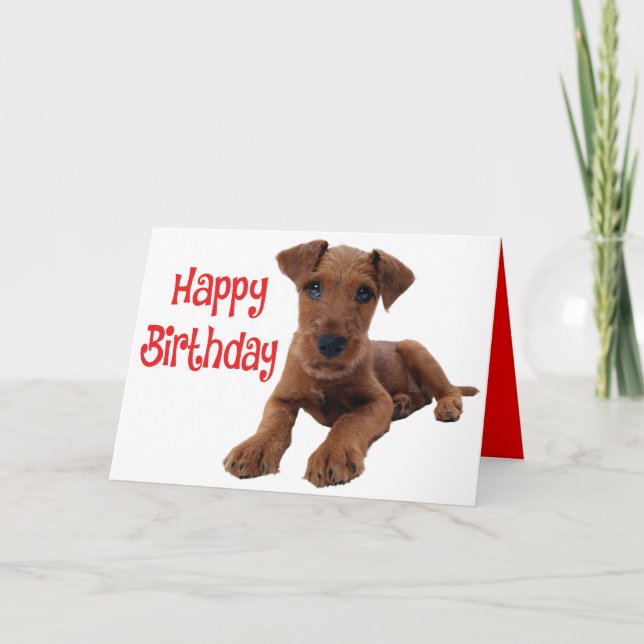 Cute Puppy Airedale Terrier Dog Birthday Card (Front)