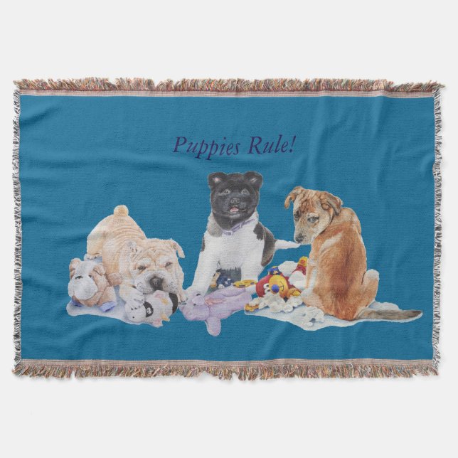 cute puppy akita shar pei teddy mixed breed dog throw blanket (Front)
