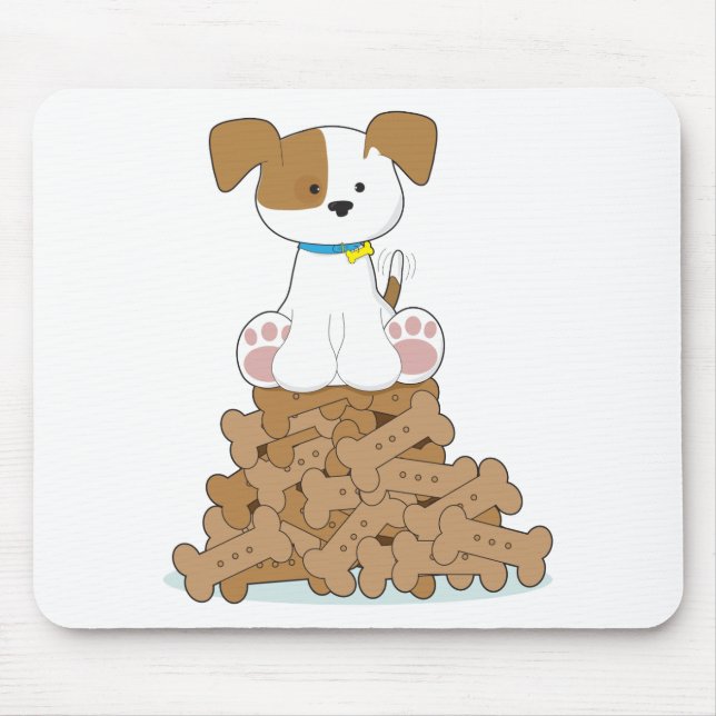 Cute Puppy and Bones Mouse Mat (Front)