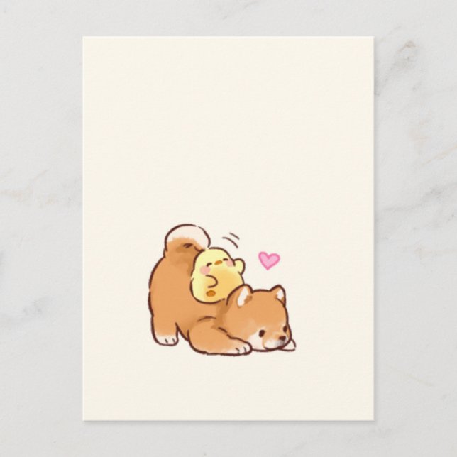 Cute Puppy and Chick Postcard (Front)