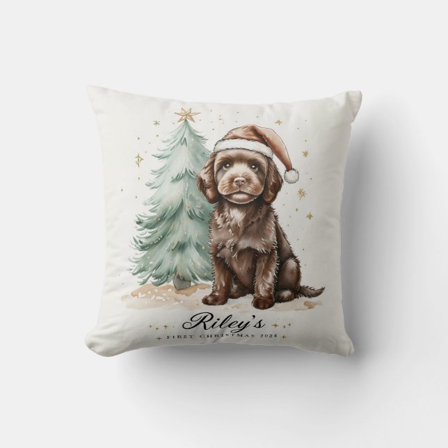 Cute puppy and Christmas tree cushion (Front)