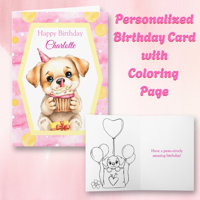 Cute Puppy and Cupcake Personalised Happy Birthday Card (Creator Uploaded)