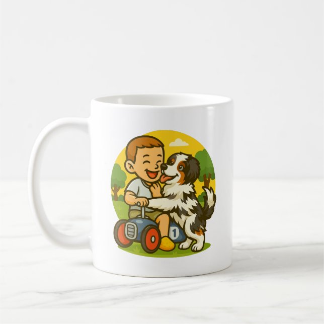 Cute Puppy and Kid Playtime Coffee Mug (Left)