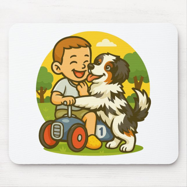 Cute Puppy and Kid Playtime Mouse Mat (Front)