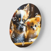 Cute Puppy and Kitten  Large Clock (Angle)