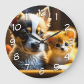 Cute Puppy and Kitten  Large Clock (Front)