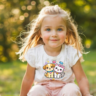Cute Puppy and Kitty Y2K Kids Tee
