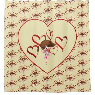 Cute Puppy And Red Hearts Shower Curtain