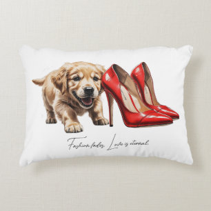 Cute Puppy and Red Heels Pencil Sketch Art Print Decorative Cushion