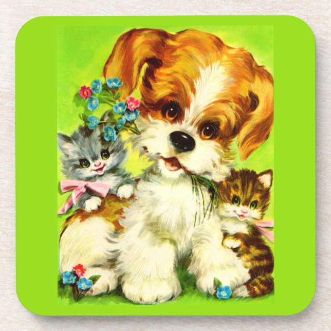 cute puppy and smiling kittens coaster (Front)