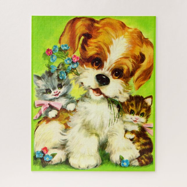 cute puppy and smiling kittens jigsaw puzzle (Vertical)
