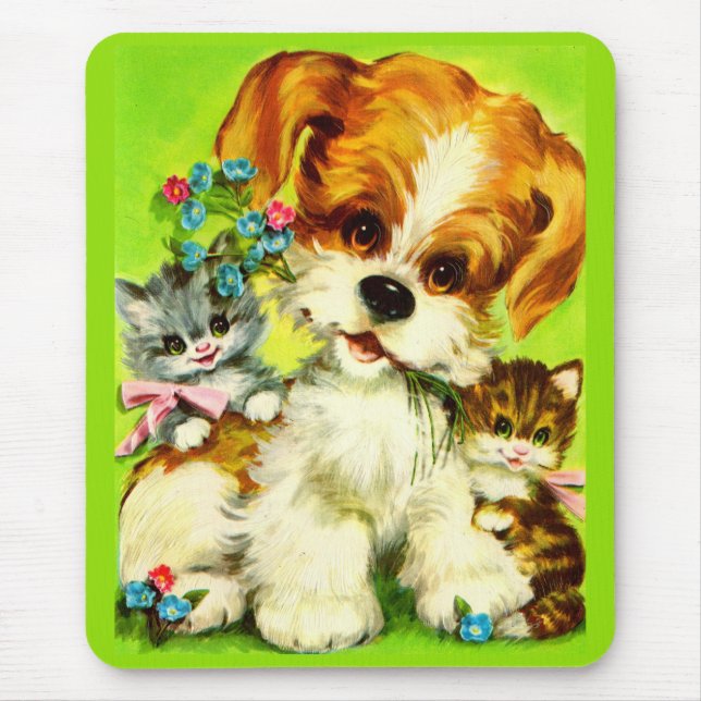 cute puppy and smiling kittens mouse mat (Front)