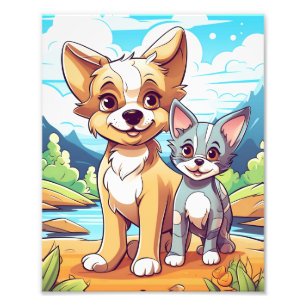 Cute Puppy and Smiling Kittens Photo Print