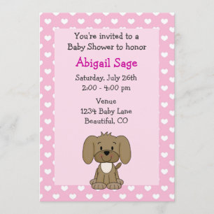 Cute Puppy Baby Girl Shower Invitation