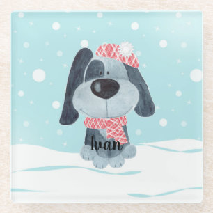 Cute puppy, baby glass coaster
