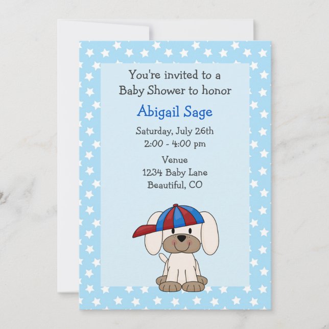 Cute Puppy Baby Shower Invitation for Boys (Front)