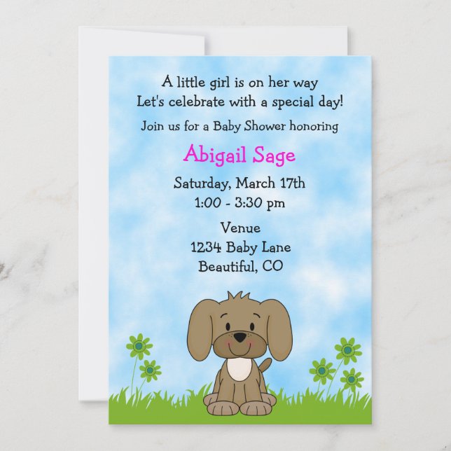 Cute Puppy Baby Shower Invitation for Girls (Front)