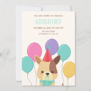 Cute puppy balloons birthday invitation