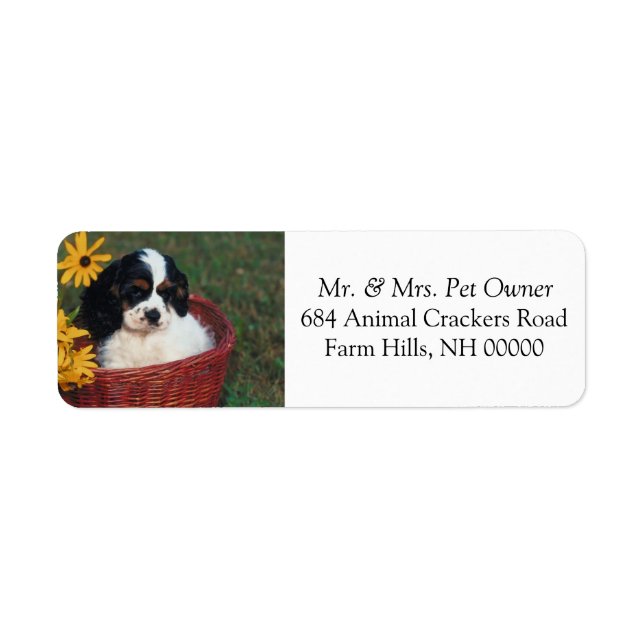 Cute Puppy Basket Return Address Mail Stickers (Front)