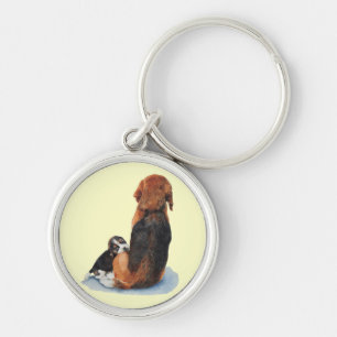 Cute puppy beagle and mum dog realist art keychain