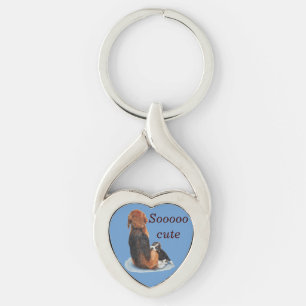 Cute puppy beagle cuddling mum dog key ring