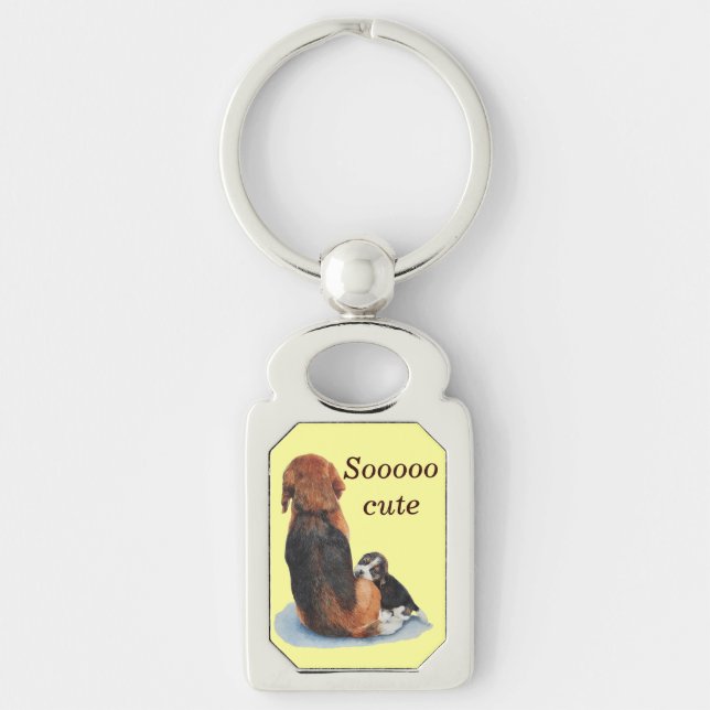 Cute puppy beagle cuddling mum dog key ring (Front)