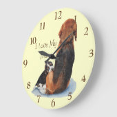 Cute puppy beagle cuddling mum dog realist art large clock (Angle)
