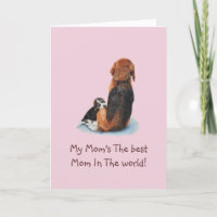 Cute puppy beagle cuddling mum dog with verse