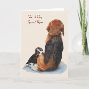 cute puppy beagle with mum dog art original verse card