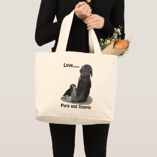 Cute puppy beagle with mum dog black and white large tote bag