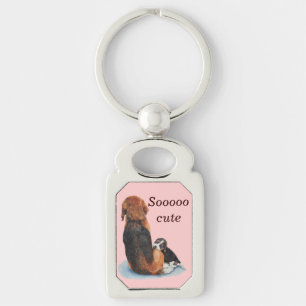 Cute puppy beagle with mum dog key ring