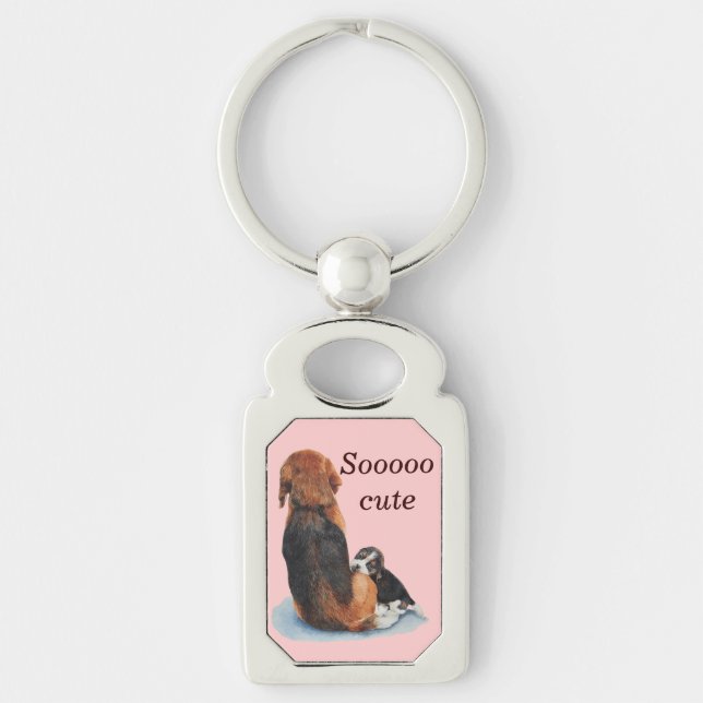 Cute puppy beagle with mum dog key ring (Front)