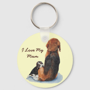 Cute puppy beagle with mum dog key ring