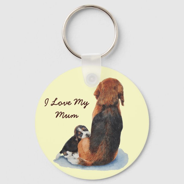 Cute puppy beagle with mum dog key ring (Front)