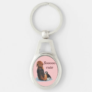 Cute puppy beagle with mum dog realist art key ring