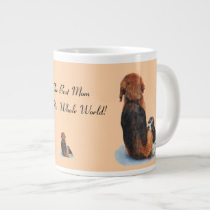 Cute puppy beagle with mum dog realist art large coffee mug