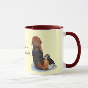 Cute puppy beagle with mum dog realist art mug