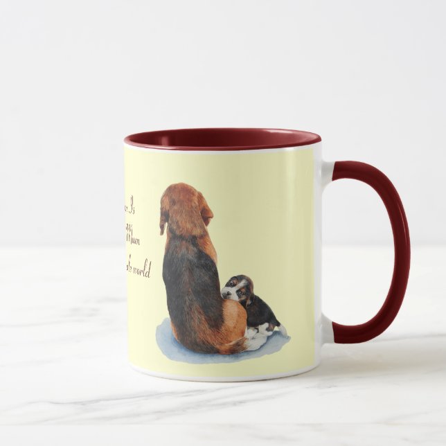 Cute puppy beagle with mum dog realist art mug (Right)
