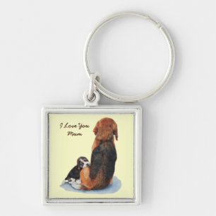 Cute puppy beagle with mum realist dog art keyring