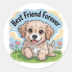 Cute Puppy Best Friend Ever Classic Round Sticker