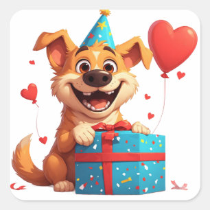 🎁 Cute Puppy Birthday Party With Balloons Square Sticker