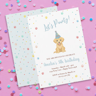 Cute Puppy Birthday Pawty Pink Invitation