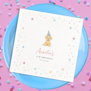 Cute Puppy Birthday Pawty Pink Napkin