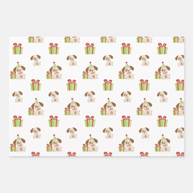 Cute Puppy Birthday Wrapping Paper Sheet (Front)